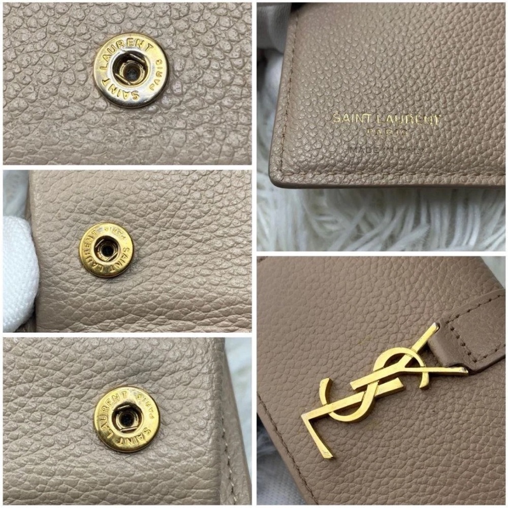 Saint Laurent Taupe Leather Wallet with Gold Logo - Picture 11 of 12